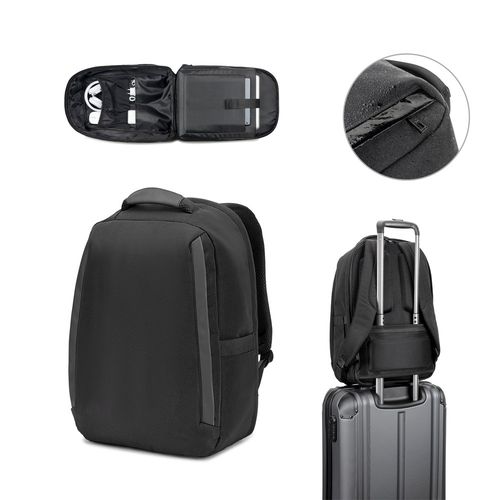 YANGON BPACK. Mochila antirrobo, en sarga con revestimiento hidrófugo y poliéster reciclado 600D, para portátil de 17.3"