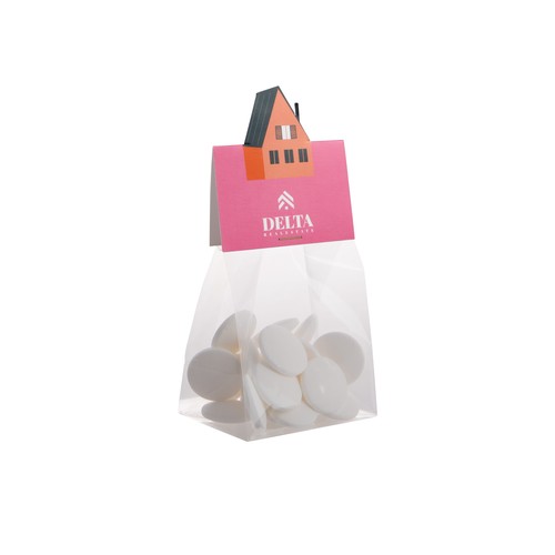 Block bag with header card in your own shape and 50 grams of candy Block bag with header card in your own shape and 50 grams of candy