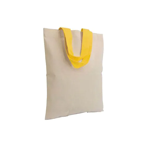 135 g/m2 natural cotton mini shopping bag with coloured short handles 135 g/m2 natural cotton mini shopping bag with coloured short handles