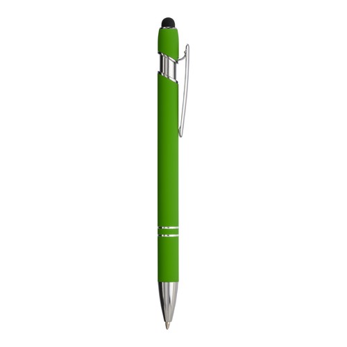 Penna a scatto in alluminio gommato con gommino per touch screen e clip in metallo Penna a scatto in alluminio gommato con gommino per touch screen e clip in metallo