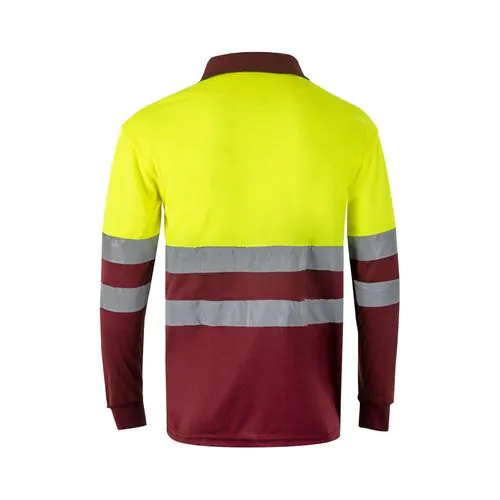 VL VULCAN. Polo bicolore (160g/m²) à manches longues, en polyester (100%)