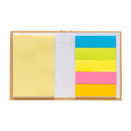 Small cardboard notebook containing sticky notes Small cardboard notebook containing sticky notes