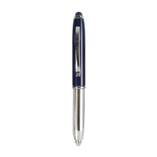 Mini penna in plastica color argento, con cappuccio e clip in metallo, con luce Mini penna in plastica color argento, con cappuccio e clip in metallo, con luce