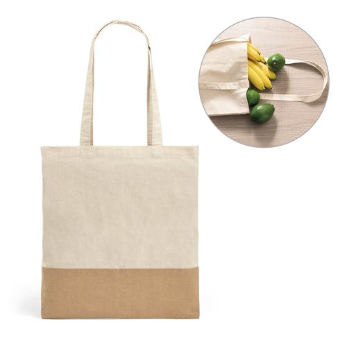 MERCAT. 100% katoenen tas (160 g/m²) met imitatie jute details MERCAT. 100% katoenen tas (160 g/m²) met imitatie jute details