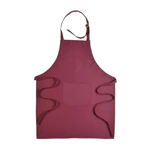 30% cotton/70% polyester (180 g/m2) long cooking apron with front pocket and plastic buckl