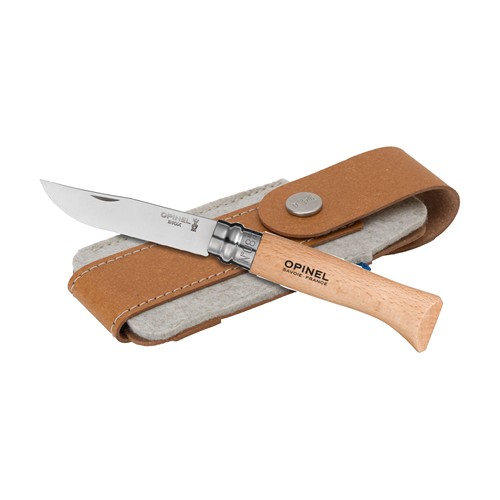Opinel Inox No 08 pocket knife in a belt pouch