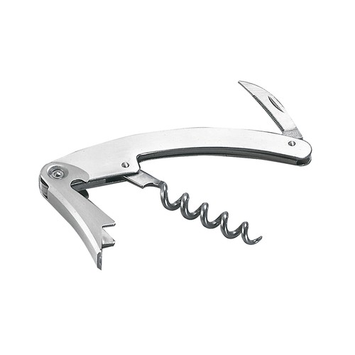 Cavatappi, apribottiglie, lama e taglia-capsula con corpo in metallo satinato Cavatappi, apribottiglie, lama e taglia-capsula con corpo in metallo satinato