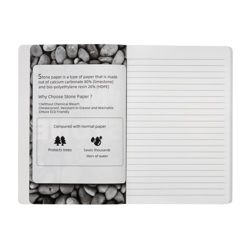 Stone paper notebook, white lined sheets, 64 pages, 14.5x21 cm