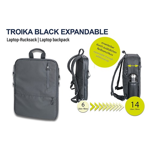 Zaino portacomputer TROIKA BLACK EXPANDABLE