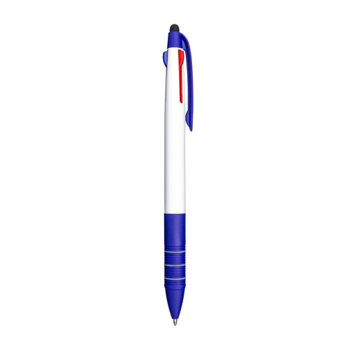 Penna a scatto in plastica con 3 refill dei colori blu, nero e rosso Penna a scatto in plastica con 3 refill dei colori blu, nero e rosso
