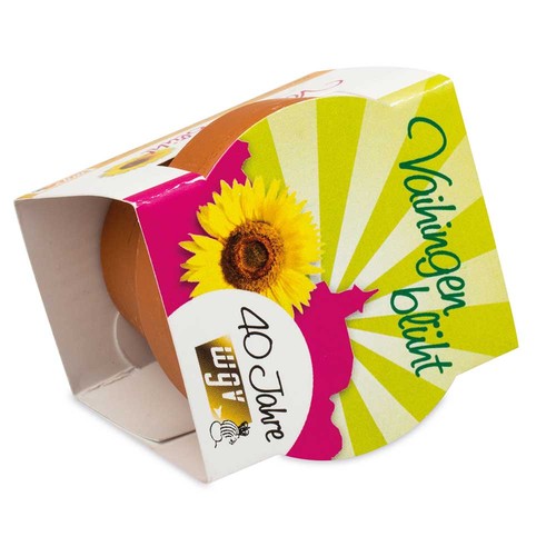 Mini logo-pot complete paper band with seeds - Sunflowers