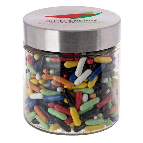 Bocal en verre de 0,9 litre, rempli de bonbons Bocal en verre de 0,9 litre, rempli de bonbons