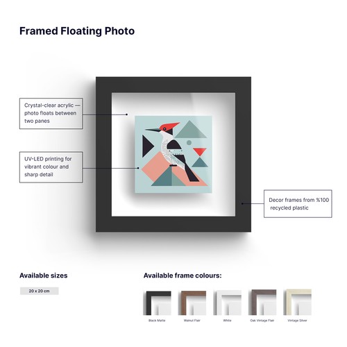 Custom Framed Floating Photos - UV-LED Print, Made to Order