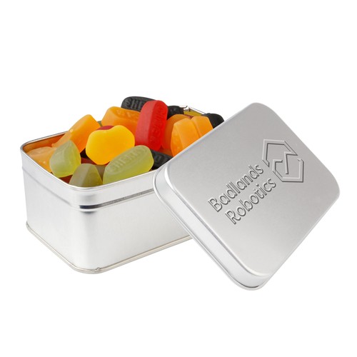 Square tin with embossing