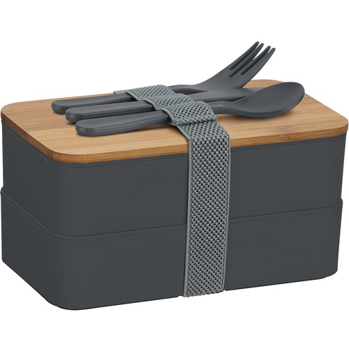 Eco-Friendly double lunchbox ECO L1 with Bamboo lid and cutlery
