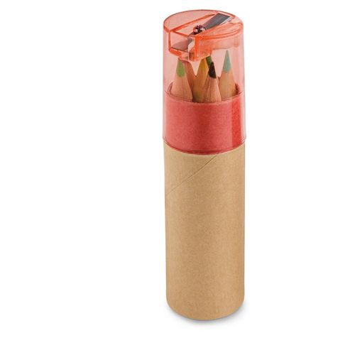 ROLS. Boîte à crayons avec 6 crayons de couleur et taille-crayon