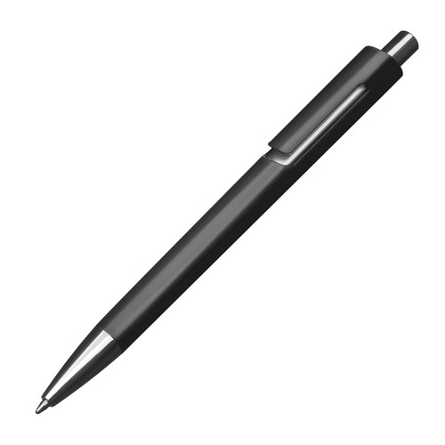 Gekleurde kunststof balpen met zilverkleurige applicaties Gekleurde kunststof balpen met zilverkleurige applicaties