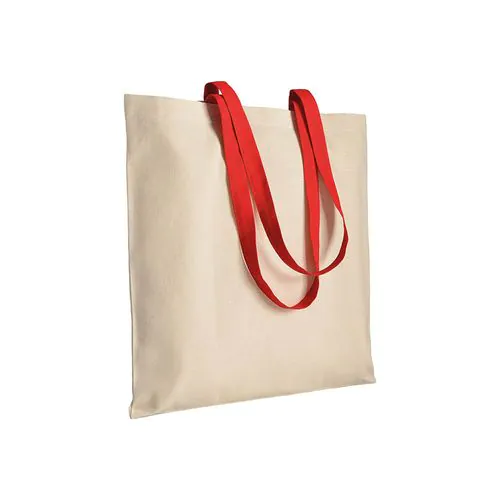 220 g/m2 natural cotton shopping bag with coloured long handles