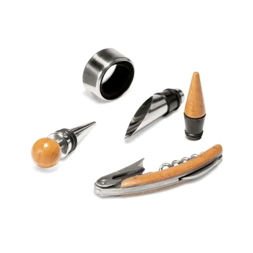 MORETO. Set da vino con 4 utensili in legno e metallo MORETO. Set da vino con 4 utensili in legno e metallo