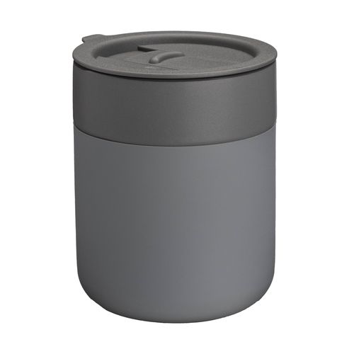 300 ml silicone-coated ceramic mug. Removable PP cap with sliding opening