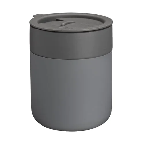 300 ml silicone-coated ceramic mug. Removable PP cap with sliding opening