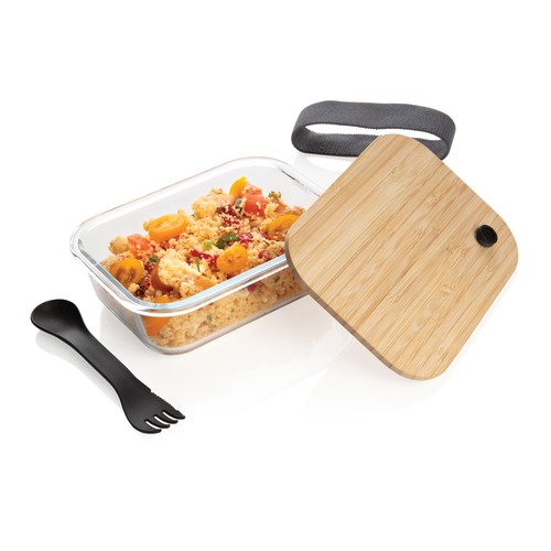 Glazen lunchbox met bamboe deksel Glazen lunchbox met bamboe deksel
