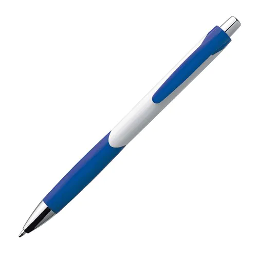 Plastic ball pen with white shaft and rubber grip zone Plastic ball pen with white shaft and rubber grip zone