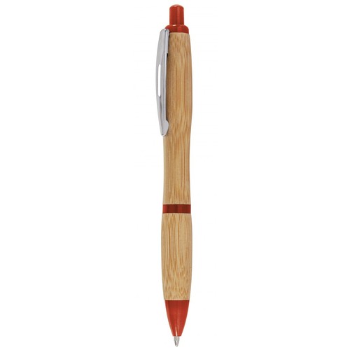 STYLO Á BILLE EN BAMBOO PIÈCES EN ROUGE