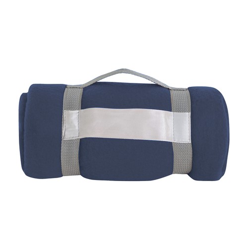 Fleece blanket 190 gr, rolled with customisable nylon straps