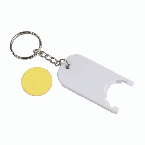 Plastic key ring with shopping trolley token