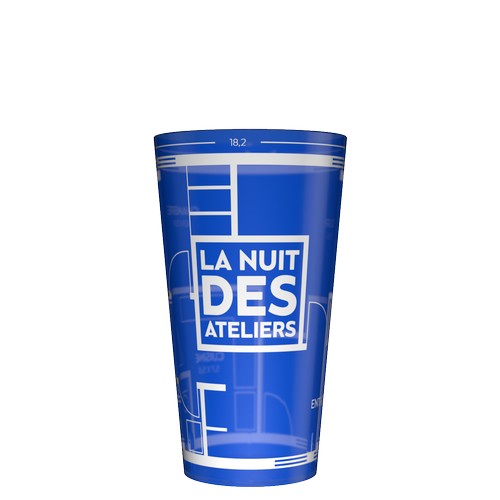 Gobelet réutilisable personnalisé 25cl bleu - Quadrichromie (Fond Wobz)
