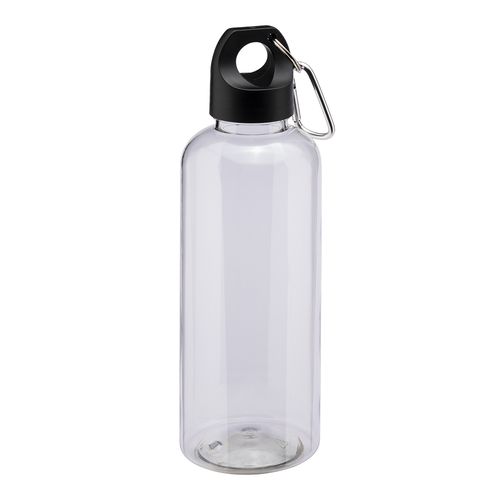 Botella transparente de PET reciclado 580 ml. Tapon de plastica con mosqueton Botella transparente de PET reciclado 580 ml. Tapon de plastica con mosqueton