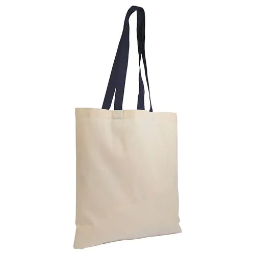 135 g/m2 natural cotton shopping bag with coloured long handles
