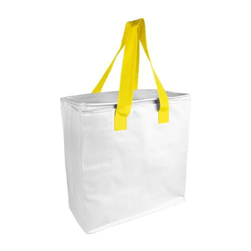 Laminated PP cooler bag 120 g/m2, coloured handles, zipper closure