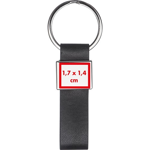 Keyring with a black PU strap Keyring with a black PU strap
