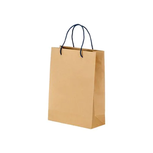 150 g/m2 natural recycled paper bag with gusset and short colored handles 150 g/m2 natural recycled paper bag with gusset and short colored handles