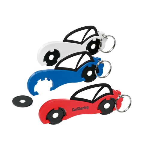 Chiphouder met twee winkelwagenmuntjes 1€ "auto" Chiphouder met twee winkelwagenmuntjes 1€ "auto"