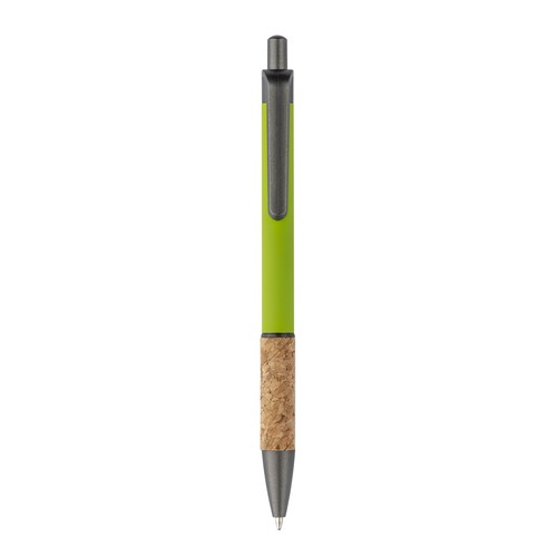 Aluminum pen with cork handle, burnished clip, top and tip Aluminum pen with cork handle, burnished clip, top and tip