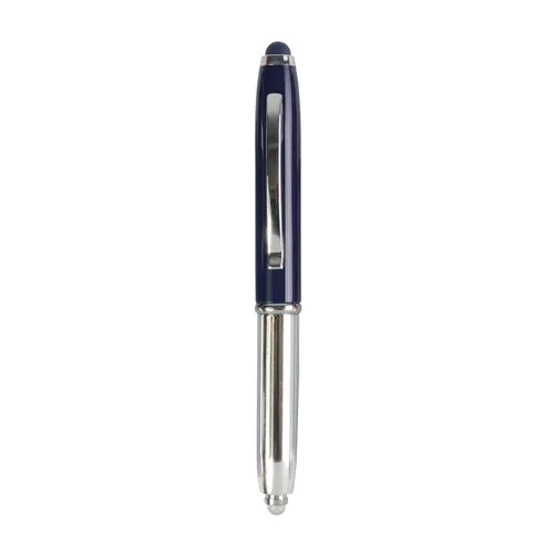 Mini penna in plastica color argento, con cappuccio e clip in metallo, con luce Mini penna in plastica color argento, con cappuccio e clip in metallo, con luce
