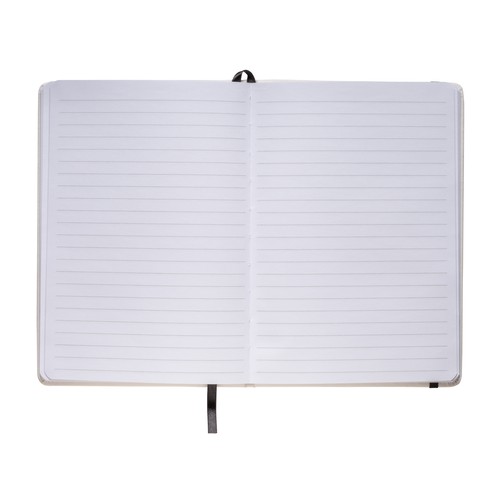 Notebook with coloured elastic, ruled sheets, satin bookmark