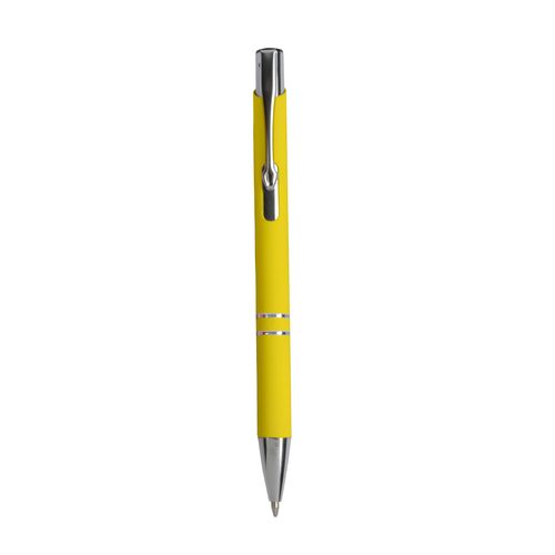 Penna a scatto in alluminio gommato con decorazione a 2 anelli e particolari cromati Penna a scatto in alluminio gommato con decorazione a 2 anelli e particolari cromati
