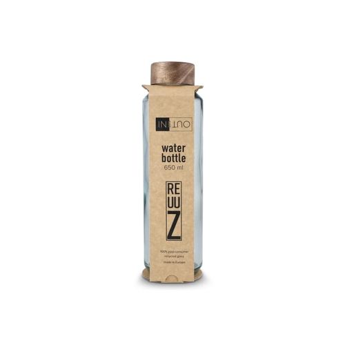 Bouteille d'eau en verre recyclé InSideOut ReuuZ avec bouchon en bois 650 ml