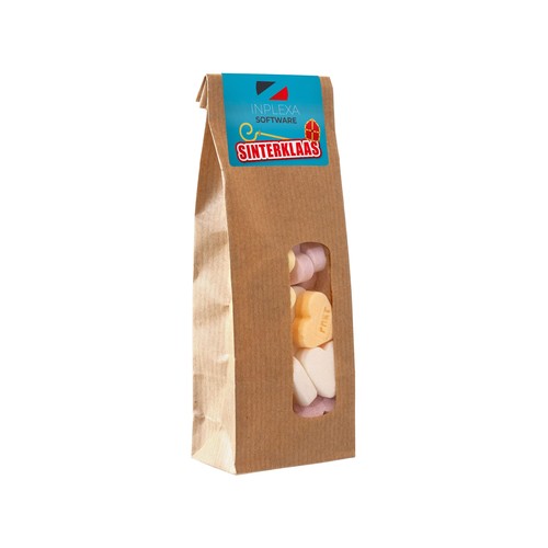 Kraft zakje met venster gevuld met snoep Kraft zakje met venster gevuld met snoep