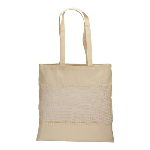 135 g/ m2 natural cotton shopping bag with net on the central part, long handles 135 g/ m2 natural cotton shopping bag with net on the central part, long handles