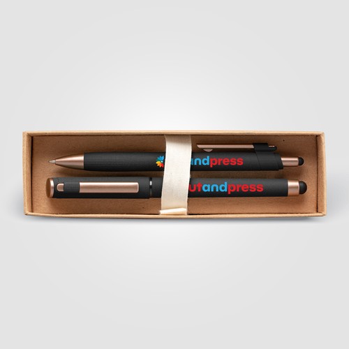 Coffret cadeau stylo York, plastique recyclé, finition bronze Coffret cadeau stylo York, plastique recyclé, finition bronze
