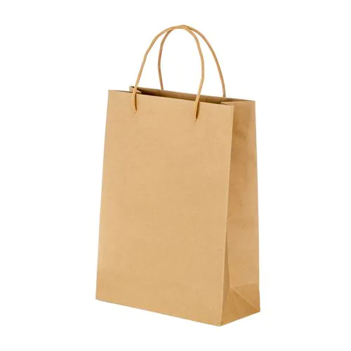 Sac en papier recyclé naturel de 150 g/m2 avec soufflet et poignées courtes colorées Sac en papier recyclé naturel de 150 g/m2 avec soufflet et poignées courtes colorées