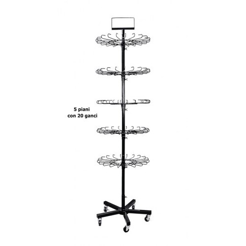 BLACK DISPLAY STAND H 188 CM 5X20 HOOKS