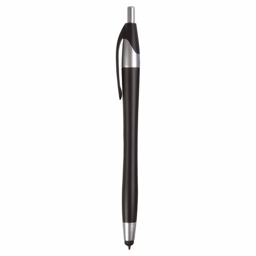 Penna a scatto in plastica con gommino per touch screen Penna a scatto in plastica con gommino per touch screen