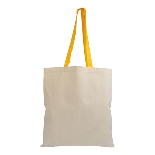 135 g/m2 natural cotton shopping bag with coloured long handles 135 g/m2 natural cotton shopping bag with coloured long handles