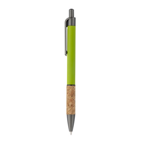 Aluminum pen with cork handle, burnished clip, top and tip Aluminum pen with cork handle, burnished clip, top and tip